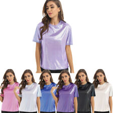 DE Damen Glänzend Kurzarm T-Shirt Tops Party Disco Karneval Club Tanz Kostüme