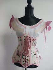 Unikat Set Corsage Korsett Carmen Bluse Vintage Floral Creme rose Baumwolle S-M