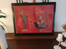 Wassily Kandinsky "Mit & Gegen", Kunstdruck, schwarzer Rahmen pol. 89cm X 70 cm