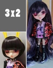 Lote 3 Pelucas wig muñeca Pullip morena con flequillo + peluca morada