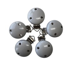 5 Schnullerketten Clips aus Holz hellgrau DIN EN 71-3 Bastelmaterial Baby