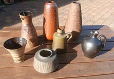 7 vintage Keramik Vasen teilweise mit Signatur 7,5 - 19,5 cm - viel DDR Keramik