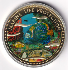 AV-VD Palau 2001 5 $ Marine Life Protection Anemonenfisch Silber + Zfk E6-14