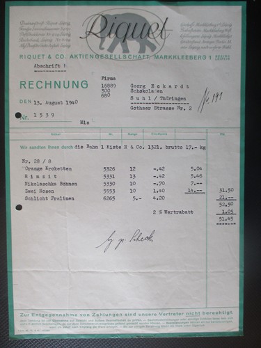 Rechnung riquet co - riquet, &