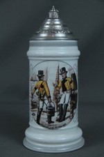 Bierkrug Porzellan Zinndeckel Post Postillion farbig um 1980