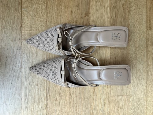 Beige heels mules mit - beige,