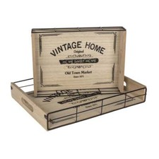 2er-Set Holz/Metall Tablett