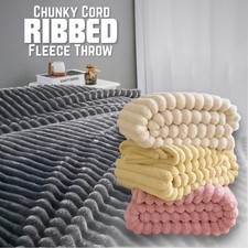 Gerippt Grob Kordel Kunstfell Weich Fleece Überwurf Decke Schlafsofa King Double UK