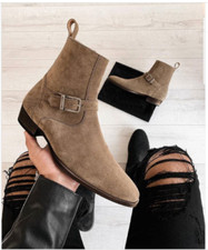 Herren Schuhe Handgefertigt Beige Wildleder Jodhpur Stiefeletten Schnallenverschluss Formell Leger