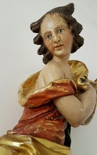 Großer Engel Putto Skulptur Holz geschnitzt farbig gefasst um 1900 71 cm 360euro