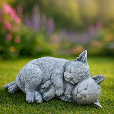Steinfigur Katzen kuschelnd Miezen Gartenfiguren Steinguss Garten Katze
