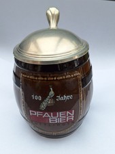Bierkrug mit Zinndeckel, Pfauenbrauerei Tuttlingen, Fass-Krug 0,5 L
