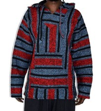 Baja Jacke, Kapuzen Pulli,  Hooded Jacket Blau-Rot Dreadlocks  Goa  Rasta