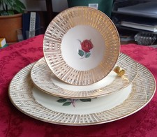 Sammeltasse, Gedeck 3-teilig, Mitterteich Porzellan, Golddekor, Rose, 50er Jahre