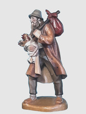 Krippenfiguren Holz geschnitzt LEPI Heimatliche Krippe  12 cm , Hirte mit Hahn 