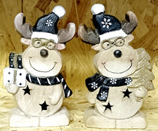 Weihnacht Deko Figuren 2 x  Terrakotta Hirsch LED 19,5 cm