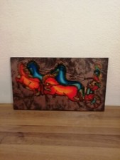Keramikplatte Wandkeramik Streitwagen mit Pferden + Wagenlenker Handgemalt 