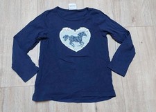 Langarm Shirt Wendepailletten Herz Pferd Gr. 122 Mädchen Pullover blau Baumwolle