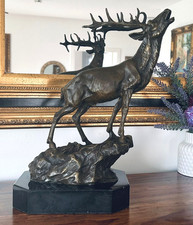 Bronzefigur Hirsch mit Geweih Bronze Reh Skulptur Figur Tierfigur Statue Kunst