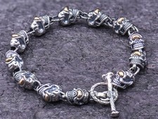 B31 Armband Totenkopf mit Helm Knebelverschluss mit Knochen Sterling Silber 925