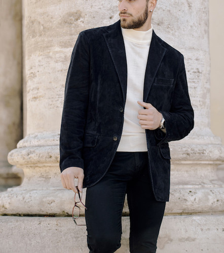 Marineblauer leder blazer - leder,