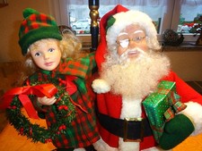 Holiday Creations großer Weihnachtsmann mit Kind+Laterne, Bewegung Licht Vintage