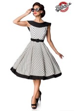 ärmelloses Vintage-Kleid Rockabillykleid weiß schwarz gepunktet 50er  Gr. M