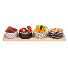 Tapas Servierset Snack Dipschalen Schalen Teller Schälchen Set länglich Griff