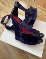 Neu blau Plateau Leder Sandalen High Heels Pumps made In Italy sexy 38 NEW