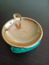 Vintage Aschenbecher, Messing auf Lederbeutel, grün, 1960/70er Jahre