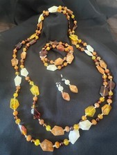 Modeschmuck,Kette,Armband,Ohrstecker, Bernsteinfarbig, Oma's Schatzkiste,wie neu