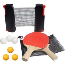 Tischtennis Set, 2x Tischtenniskelle 6x Tischtennisball, Ping Pong Set mit Netz