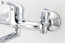 Mischbatterie Küche schwenkbarer Auslauf Wandmontage Armatur mit Geräteanschluss