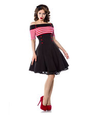 schulterfreies Vintage Kleid schwarz rot weiß gestreift Belsira PinUp Rockabilly