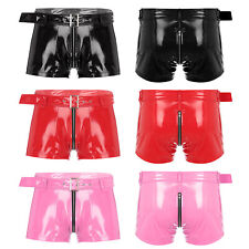 DE Freebily Herren PU Leder Kurz Hose Wetlook Boxershorts mit Zipper Clubwear 