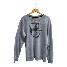 Fishbone Sweatshirt Herren XL Grau Print Rundhals Pullover Baumwolle Streetwear