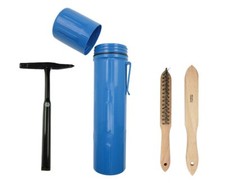 Elektrodenköcher mit 4 Kammern Ø 85mm + Schlackehammer 350g + Kehlnahtbürste V2A