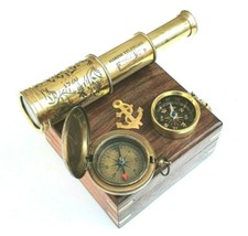 Marine Vintage Teleskop & Kompass Schlüsselanhänger Set - Antik Messing Reiseausrüstung