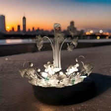 Vintage Weißer 4 Flammiger Kronleuchter mit Glas Blüten im Shabby Stil