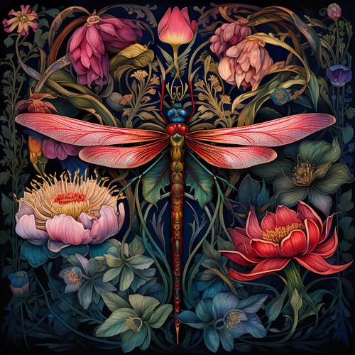 Wandbild libelle blumen - wandbild,