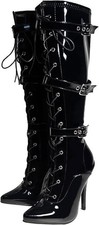 Damen Kniehohe Stiletto Stiefel mit 3 Schnallen Sexy Fetisch Reißverschluss Absatz von Gizelle
