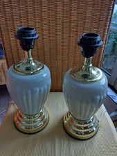  2 Stück elektr. Leuchten Keramik ecru/gold ohne Schirm, f. Fassung E 27 -top-