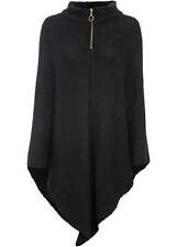 Poncho mit Fellimitat Schwarz Damenponcho Pullover Neu