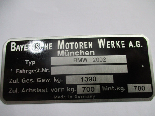 Typenschild bmw 2002 1390 - 2002,