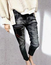 ?Sexy Woman  Jeans Baggy Boyfriend  Nieten Patches  Kleckse anthrazit Gr.S-XL