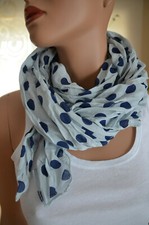 SCHAL TUCH SCARF HALSTUCH Damen BLOGGER grau /blau Seide&Cotton Punkte NEU ITALY