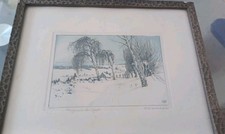 Landschafts Gemälde Birken Rahmen von 1917 aus gräflichen Haushalt 28 x 25 cm