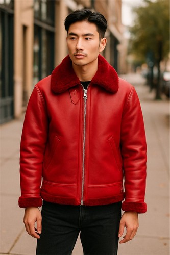 Herren rote shearling aviator - herren,