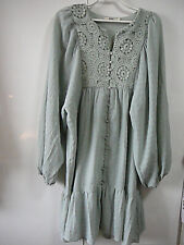 Y Unigirl Hänger-Kleid Gr L  pastellgrün Blumenmandala-Spitze Puffärmel Knöpfe