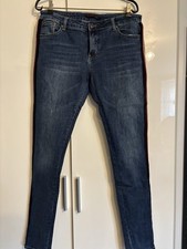 ⭐Damen dunkle blaue lange Skinny Jeans mit rotem Streifen Gr. 40⭐